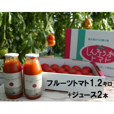 【ふるさと納税】フルーツトマト「深層水トマト」1.2キロとトマトジュース小瓶(180ml×2本)セット【配送不可地域：離島】【1287346】