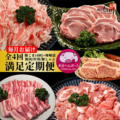 【ふるさと納税】【毎月定期便】メルヘンポーク定期便　豚こま・味噌漬・焼肉・とんかつ・しゃぶしゃぶ全4回【配送不可地域：離島・北海道・沖縄県・東北・中国・四国・九州】【4004678】｜富山県小矢部市