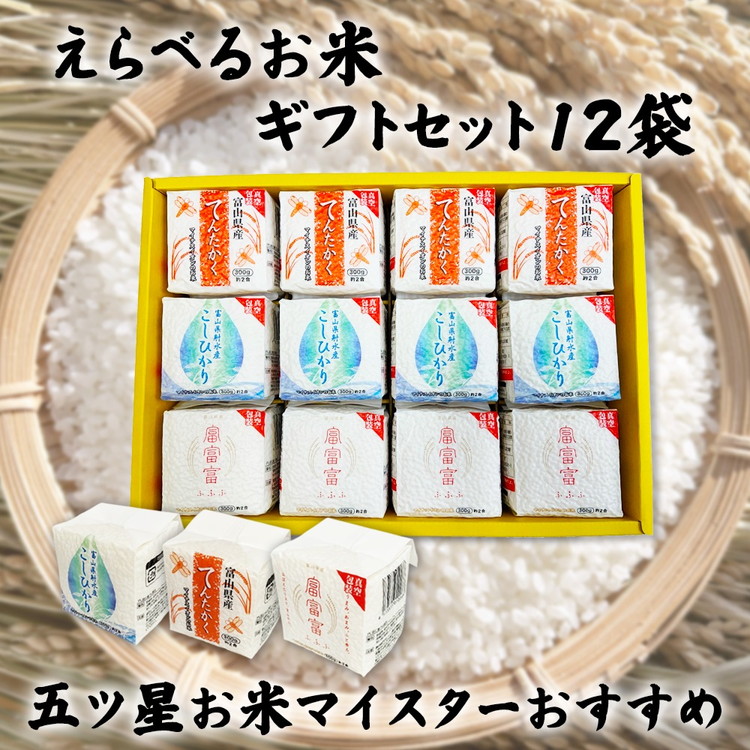 【ふるさと納税】[五ツ星お米マイスターおすすめ] えらべるお米 ギフトセット12袋｜富山県射水市