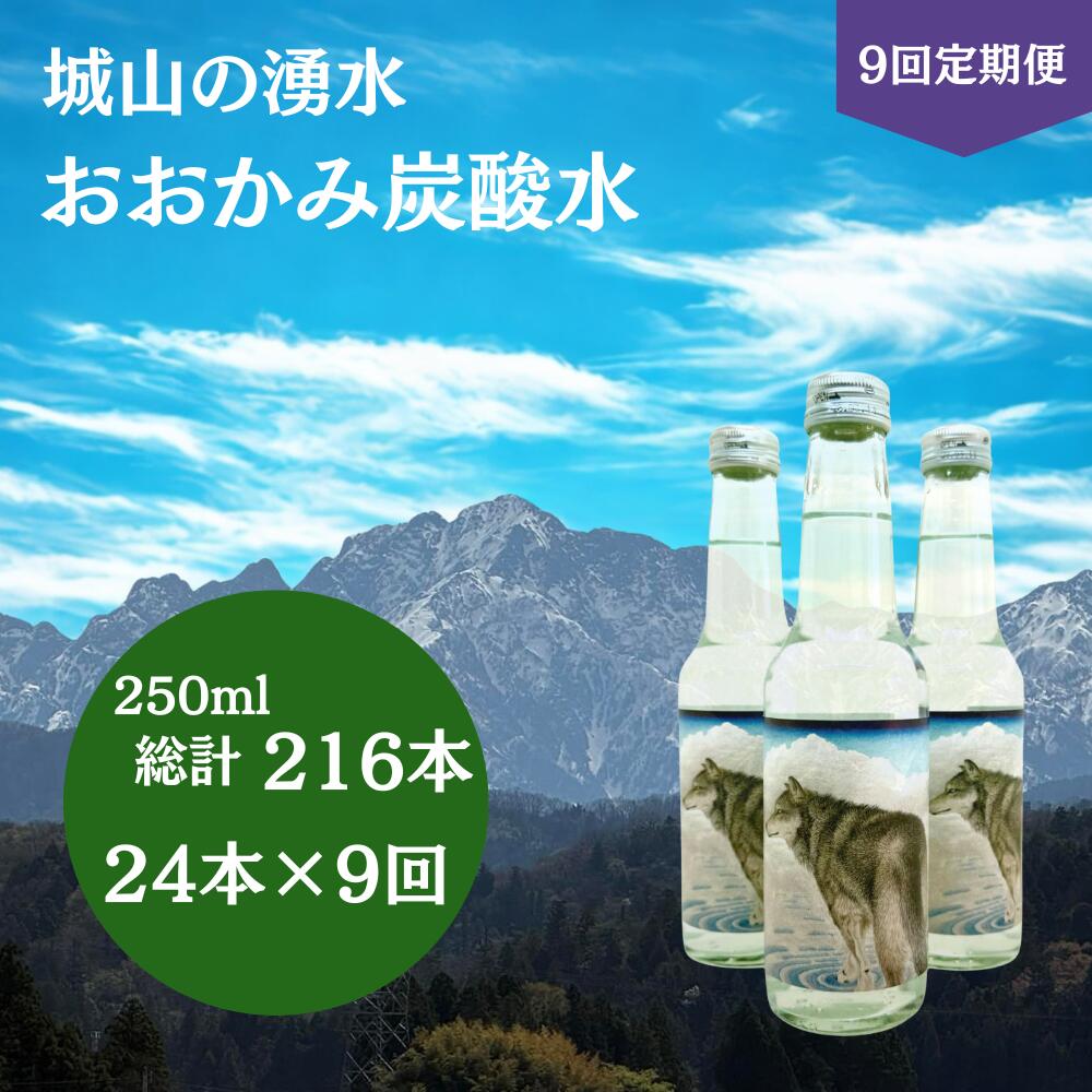【ふるさと納税】【9回定期便】おおかみ炭酸水 250ml&times;24本 総計216本 [城山の湧水 富山県 上市町 32280278-r6] 炭酸水 湧水 湧き水 スパークリングウォーター 軟水 長期保存｜富山県上市町