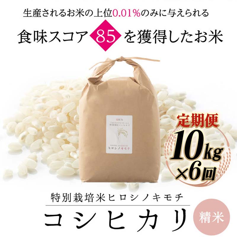 【ふるさと納税】【6回定期】特別栽培米 コシヒカリ ヒロシノキモチ 精米 10kg 総計60kg ブランド米 銘柄米 国産 米 お米 日本米 ギフト 贈り物 備蓄 防災 食品 陽咲玲 はるざれ F6T-994|富山県立山町