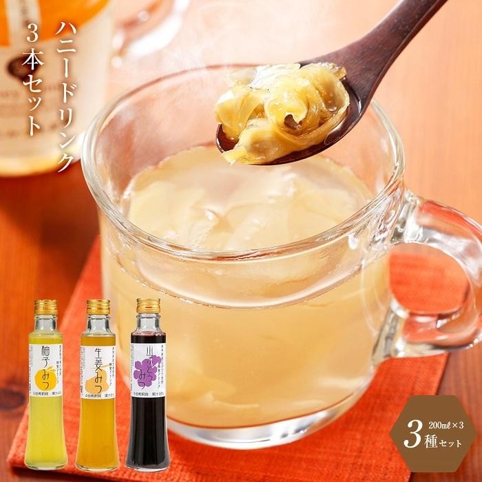 【ふるさと納税】はちみつ ドリンク 600ml ( 200ml &times; 3本 ) | 飲み比べ セット 蜂蜜 ハニー アカシア 飲料 飲み物 炭酸割り お湯割り 柚子 ゆず 柑橘 生姜 しょうが 飲みくらべ｜石川県金沢市