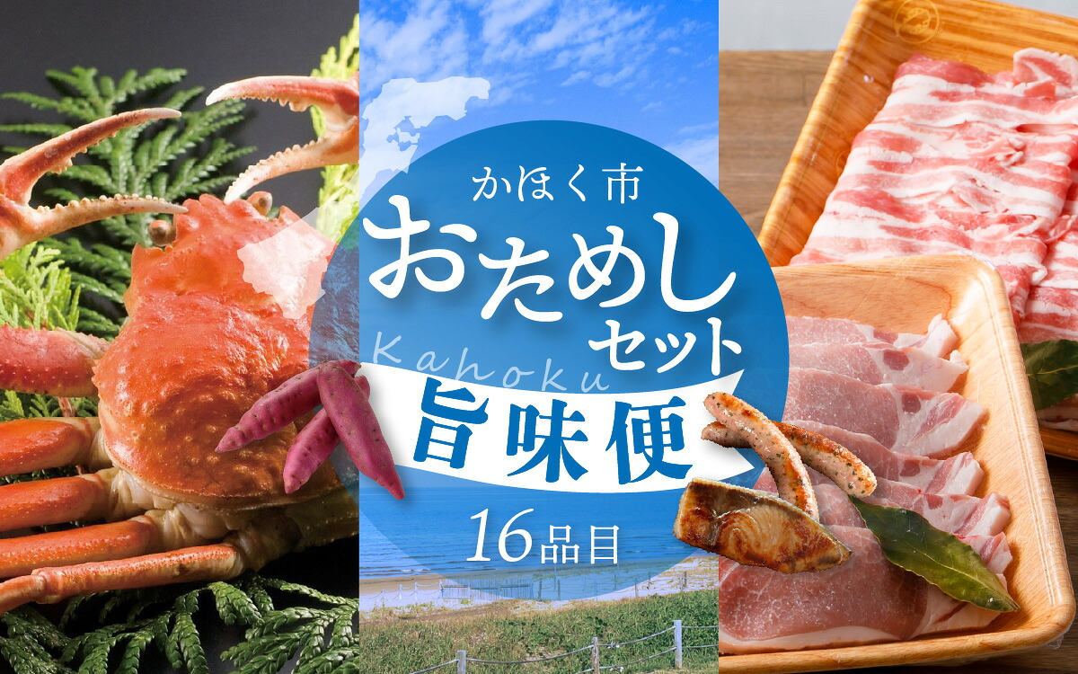 【ふるさと納税】かほく市 おためしセット ~旨味便~(全16品) | 野菜 フルーツ 果物 かに 柿 さつまいも 長いも 大根 すいか 西瓜 お肉 肉 ぶり漬け きくらげ とり野菜みそ 味噌 チャーシュー 鶏肉 キッシュ 餃子 点心|石川県かほく市