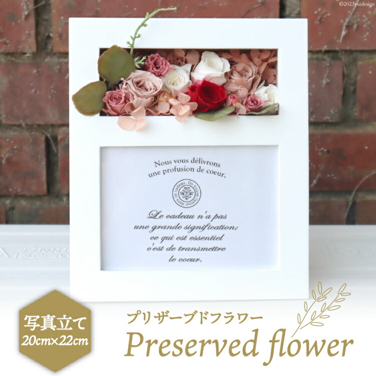 【ふるさと納税】 プリザーブドフラワー 写真立て ( 白 ) 20×22×14cm [littleprincess 石川県 宝達志水町 38600587] 花 写真たて フォトフレーム アレンジ