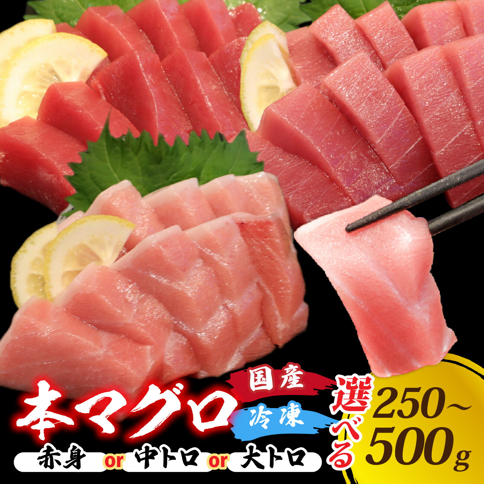 【ふるさと納税】選べる！国産 本マグロ 250～500g / 赤身 中トロ 大トロ 国産 まぐろ 鮪 さく 柵どり 冷凍 真空パック ヘルシー トロ マグロ 本マグロ 刺身 柵 国産 送料無料 [A-066003]｜福井県福井市