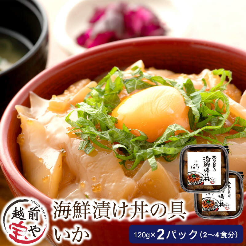 【ふるさと納税】海鮮漬け イカ 120g×2パック（2～4食分） / たからや商店 越前宝や イカ 烏賊 福井県 小分け おつまみ 和え物 お茶漬け 漬け丼 ごはんのお供 海鮮丼 惣菜 一人暮らし 送料無料 [A-088011]
