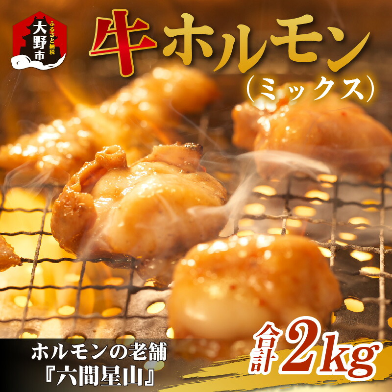 【ふるさと納税】ホルモンの老舗 六間星山の牛ホルモン（ミックス）2kg（500ｇ&times;4袋）【ホルモン・小腸・大腸・センマイ・アカセン・2kg】 [A-026008]| ホルモン焼き｜福井県大野市