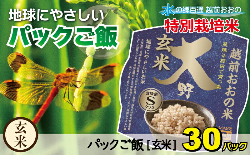 【ふるさと納税】地球にやさしいパックご飯 30食入り【玄米】　減農薬・減化学肥料 「特別栽培米」－地球にやさしいお米－[B-003009]防災 備蓄