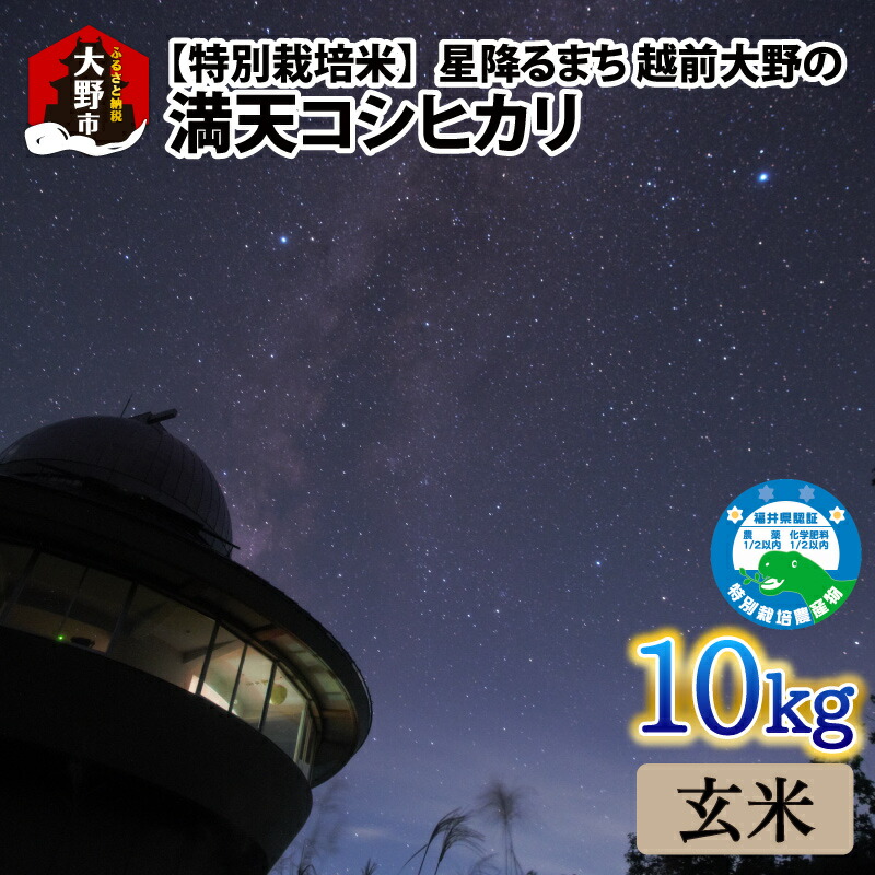 【ふるさと納税】【先行予約】【令和7年産 新米】星降るまち 越前大野の「満天コシヒカリ」玄米 10kg 農薬・化学肥料50%以上カットの特別栽培米 農家直送 単一原料米 大野市[A-005005] | 精米 玄米 白米 ご飯 ごはん こしひかり 産地直送 食品 美味しい 米処 送料無料