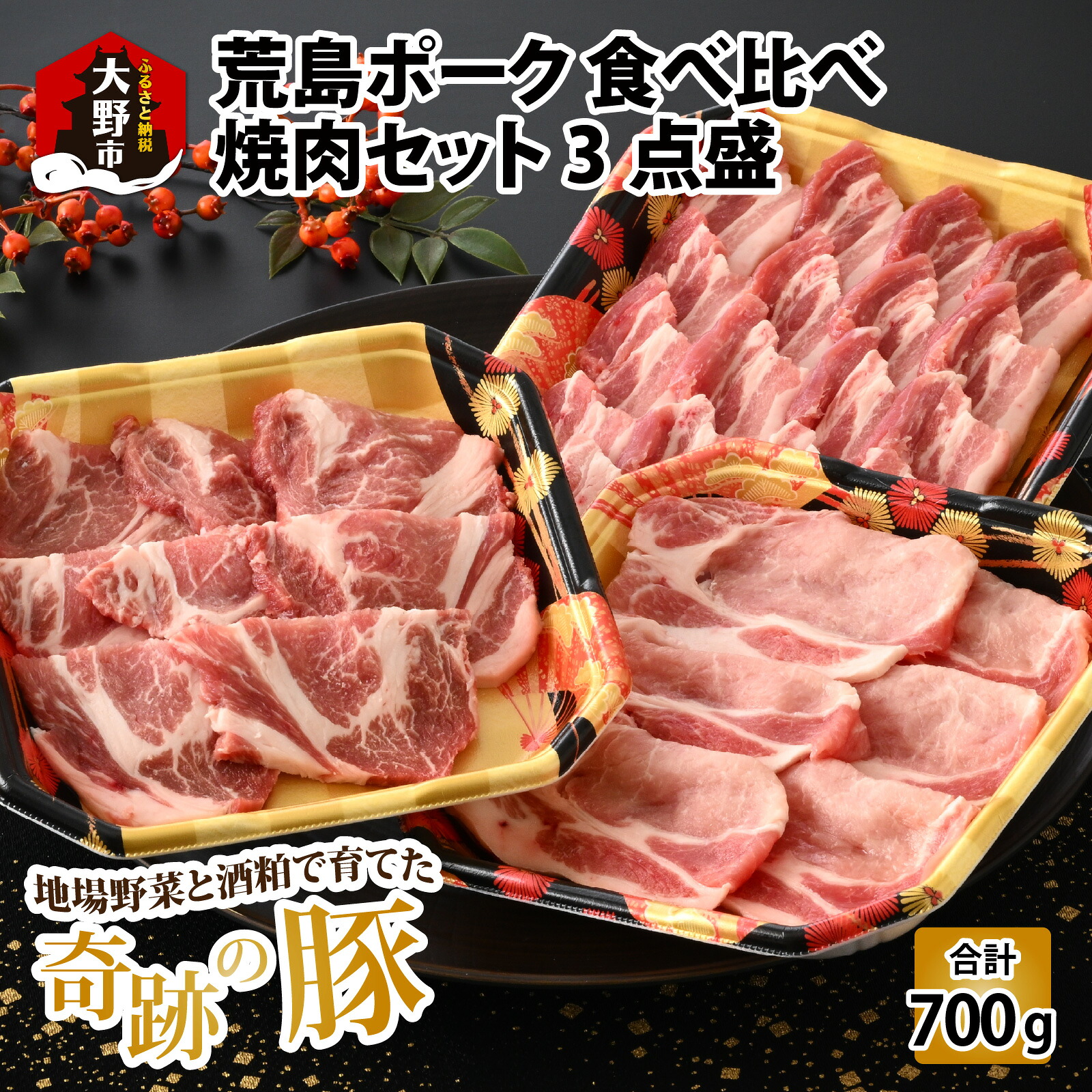 【ふるさと納税】【福井のブランド豚肉】荒島ポーク食べ比べ焼き肉セット３点盛 700ｇ|食べ比べ 国産 豚肉 豚ロース 豚肩ロース 豚バラ肉 焼肉 冷凍 小分け おうちごはん 送料無料[A-054002]｜福井県大野市