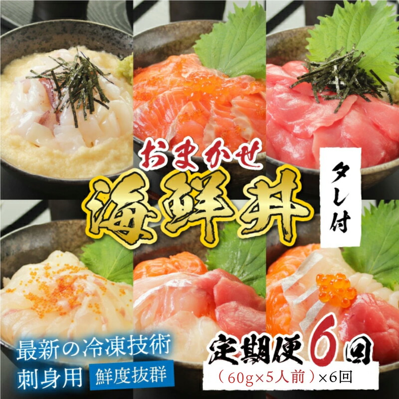 【ふるさと納税】【定期便】【6ヶ月連続お届け】 【刺身用】おまかせ海鮮丼の具 60g（タレ付）× 5人前 × 6回【最新の冷凍技術】/  国産 グルメ 鮪 マグロ 鮭 たい 鯛 イカ 海の幸 海鮮 [G-11005]
