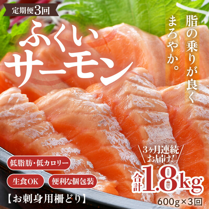 【ふるさと納税】《定期便3回》ふくいサーモン 柵どり 150g×4パック 計600g ＜鮮度抜群！真空冷凍＞ ／ 生食OK 刺身 鮭 国産