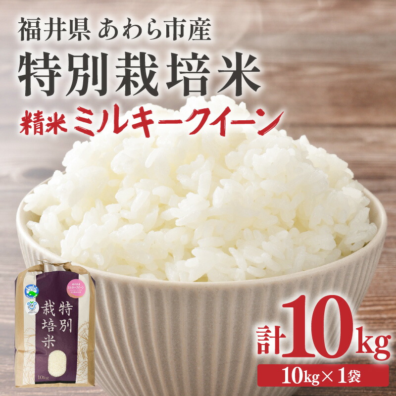【ふるさと納税】【選べる年産：令和7年産 / 令和8年産】化学肥料不使用 特別栽培米 ミルキークイーン 精米 10kg &times; 1袋 / 白米 米 福井県あわら市産 美味しい 特別栽培米 減農薬 安心な米 もっちり 冷蔵保管米｜福井県あわら市