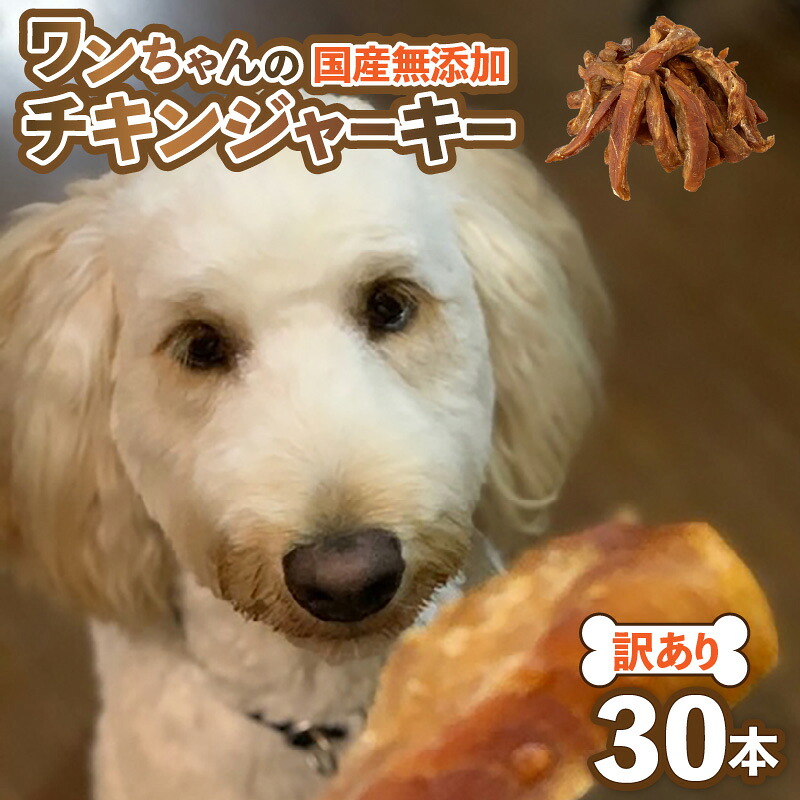 【ふるさと納税】【訳あり】【国産 鶏肉】 30本入り ワンちゃんのチキンジャーキー／ ペットフード 手作り おやつ やみつき くいつき 犬用ペットフード 小型犬 中型犬 大型犬 ぺっとふーど 味付けなし