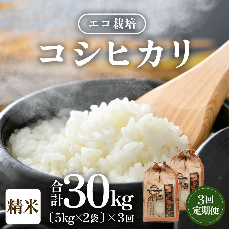 【ふるさと納税】【先行予約】【令和8年産 新米】《定期便3回》エコ栽培コシヒカリ 白米10kg（5kg×2袋）計30kg ／ 米 お米 10キロ 定期便 鮮度抜群 福井県産 こしひかり ご飯 新鮮 白米 ※2026年10月上旬より順次発送予定 42,900円