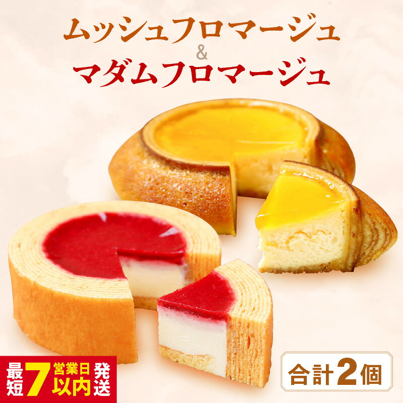 【ふるさと納税】 2種のバウムに2種のチーズケーキが入った新感覚スイーツ2個セット ムッシュフロマージュ～ベイクドチーズinハードバウム～＆マダムフロマージュ ～レアチーズinソフトバウム～計2個 【スイーツ 洋菓子 ギフト】