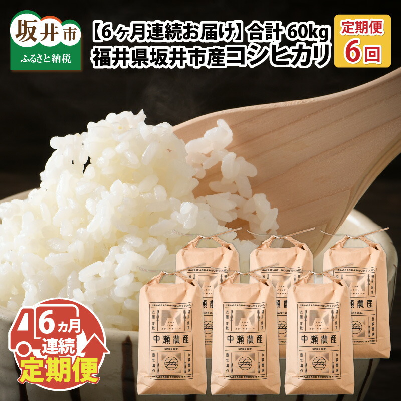 【ふるさと納税】【先行予約】【令和8年産・新米】【6ヶ月連続お届け】福井県坂井市丸岡町産 コシヒカリ10kg×6回 計60kg(精米方法選べます)【2026年10月より順次発送予定】 【お米 定期便 こめ こしひかり 玄米 白米 10キロ 6ヶ月 定期 国産 ふるさと納税米 産地直送】|福井県坂井市