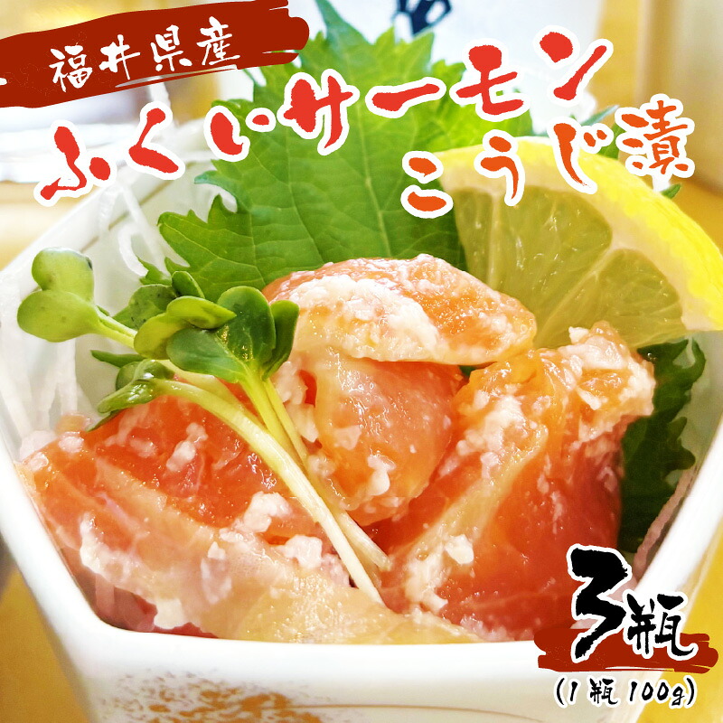 【ふるさと納税】福井県産 ふくいサーモンこうじ漬 300g（100g &times; 3個セット）【麹 糀 加工品 国産 養殖サーモン】｜福井県坂井市