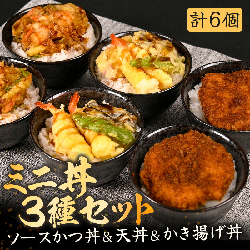【ふるさと納税】レンジで簡単調理!ミニ丼3種セット!チキンソースカツ丼・天丼・かき揚げ丼 各2個 (計6個セット)【かつ丼 丼 どんぶり ソースカツ 天ぷら 天麩羅 甘えび えび エビ かき揚げ グルメ 惣菜 おかず ごはん 調理済み 簡単調理 温めるだけ レンジ 詰合せ 冷凍】