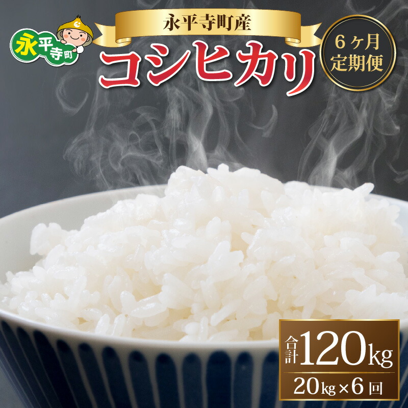 入荷中 令和4年度産 永平寺町産 コシヒカリ 20kg×6ヶ月 計