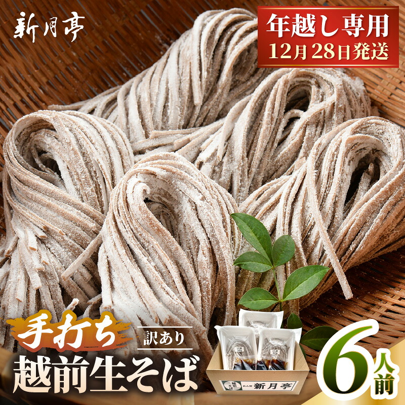 【ふるさと納税】【先行予約】【年越し限定 】越前おろしそば 生そば6人前（つゆ／茹で方ポイント説明書付き）福井県産そば粉使用 「めん房新月亭」 冷蔵【2026年12月28日発送】【ソバ 訳あり 麺 お届け希望日指定可能 年末 年越し ざるそば 冷凍保存 】