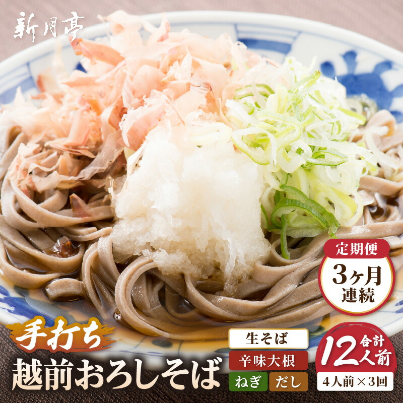 【ふるさと納税】定期便 ≪3ヶ月連続お届け≫ 辛味大根付き 越前おろしそば ネギ だし付き 4人前 × 3回【越前おろしそば 生蕎麦（保存料・防腐剤・添加物不使用）冷蔵】