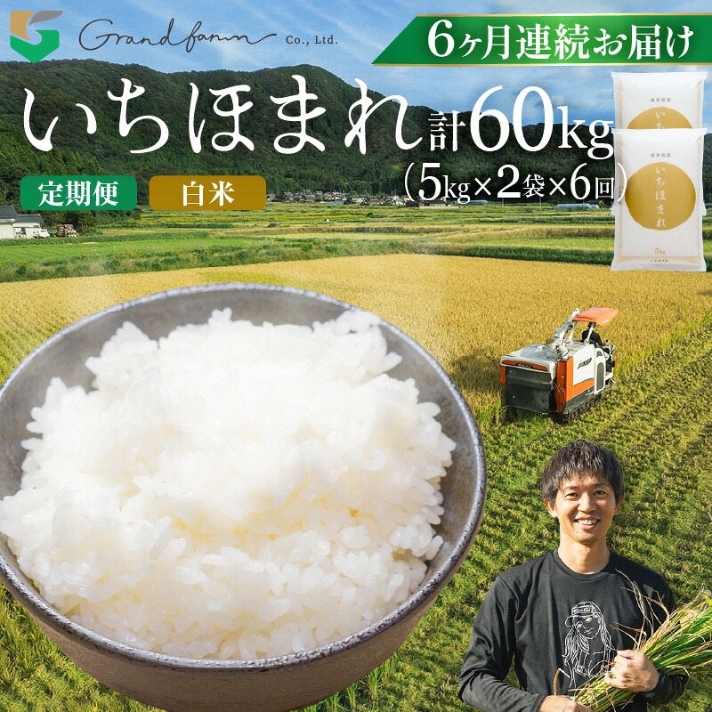 【ふるさと納税】【先行予約】定期便 ≪6ヶ月連続お届け≫ 令和8年産 新米 いちほまれ 白米 10kg (5kg×2袋)【2026年10月上旬以降順次発送予定】お米定期便 定期 連続お届け 毎月届く 精米 福井県 美浜町産 白米 こめ コメ お米 おこめ 5キロ 10キロ おすすめ [m46-n003]