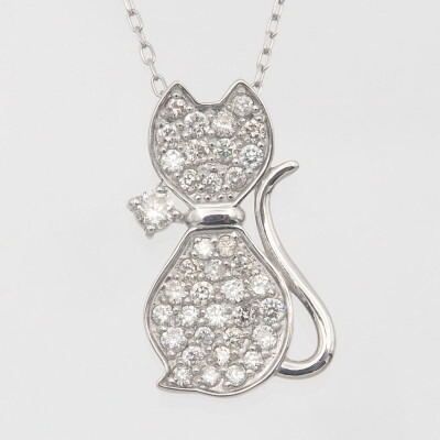 【ふるさと納税】『宝石の街 甲府』プラチナ ダイヤモンド0.28ct 猫 ペンダントネックレス(HH018782)【配送不可地域：沖縄県】【1441301】｜山梨県