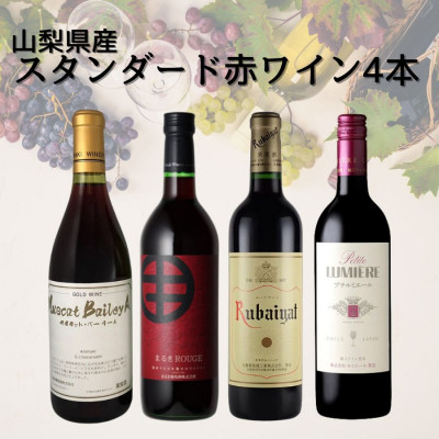 【ふるさと納税】山梨県産スタンダードワイン赤4本セット(1)015_ ワイン 赤ワイン 飲み比べ セット 山梨 ギフト 美味しい 送料無料 【配送不可地域:離島】【1607072】|山梨県