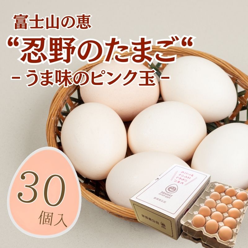 【ふるさと納税】富士山の恵“忍野のたまご“‐うま味のピンク玉‐30個入　|| 山梨県産 新鮮 たまご たっぷり 卵 玉子 送料無料 送料込 家庭用 鶏卵 生卵 コク うまみ 濃厚 美味しい 自然豊か のどか 白身 黄身 プリン 安心 元気 栄養満点 安全 こだわり 贈答 贈り物 旨い 7,030円