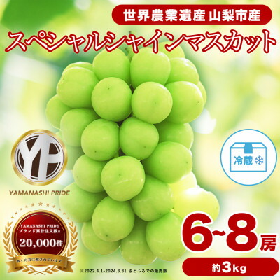 【ふるさと納税】2026年発送 フルーツ王国山梨 シャインマスカット 6～8房(約3kg) 約1.5kg×2箱【配送不可地域：離島】【1632337】