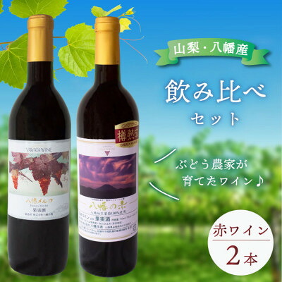 【ふるさと納税】赤ワイン 飲み比べ 八幡メルロ(720ml) 八幡の赤(750ml) 山梨のぶどう使用 国産 ワイン【1703956】|山梨県山梨市