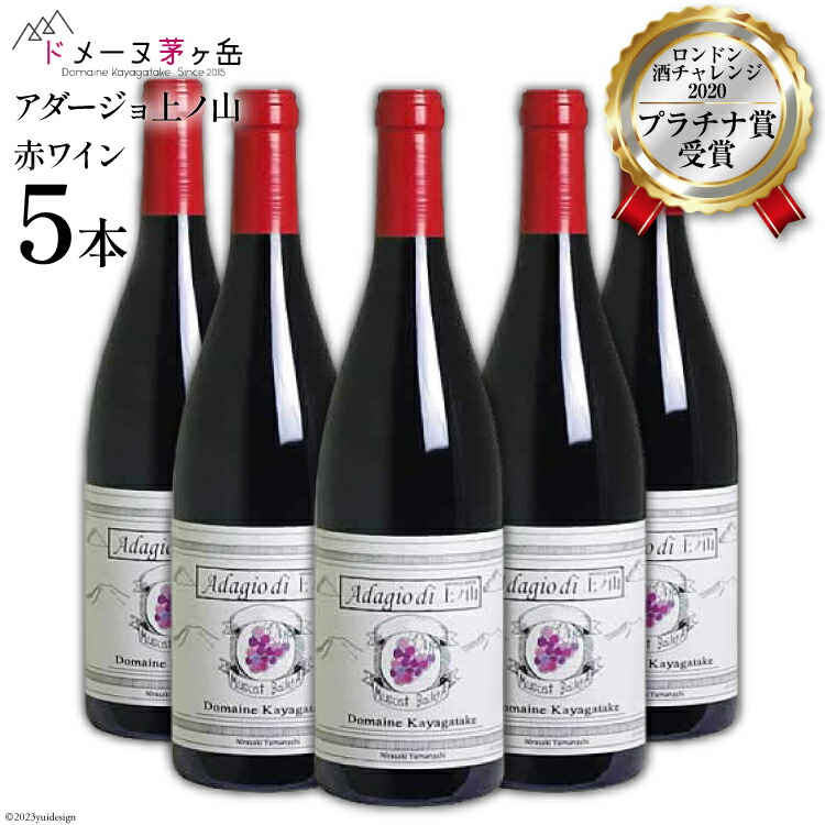 【ふるさと納税】 ワイン 山梨 赤 赤ワイン 750ml 5本 マスカット・ベーリーA 完熟 完熟ぶどう 樽熟 10-9.「アダージョ上ノ山」 赤ワイン 5本 ロンドン酒チャレンジ プラチナ賞 母の日 父の日 記念日 ギフト 送料無料 [ドメーヌ茅ヶ岳 山梨県 韮崎市 8501248]