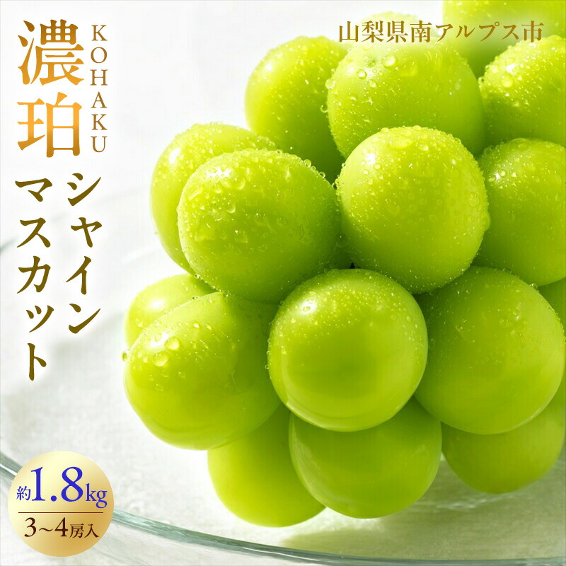 【ふるさと納税】 5-100 南アルプス市産　シャインマスカット濃珀KOHAKU　3～5房入り　約1.8kg ふるさと納税  おすすめ 山梨県 南アルプス市 送料無料 ALPAH026