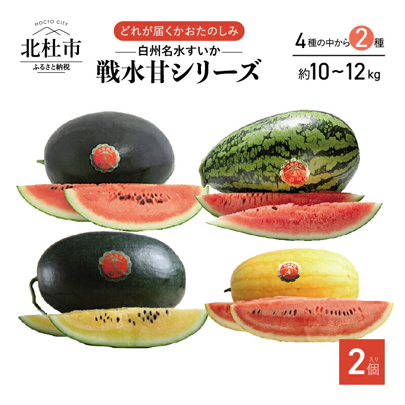 楽天市場 ふるさと納税 スイカ すいか 西瓜 高糖度 西瓜作りに命賭け すいかばか のすいか 戦水甘 赤肉 黄肉 山吹肉 黒皮 黄皮 楕円型 4種から2個セット 計10kg 12kg 冷蔵庫に収まる西瓜 夏季限定 先行予約 山梨県北杜市