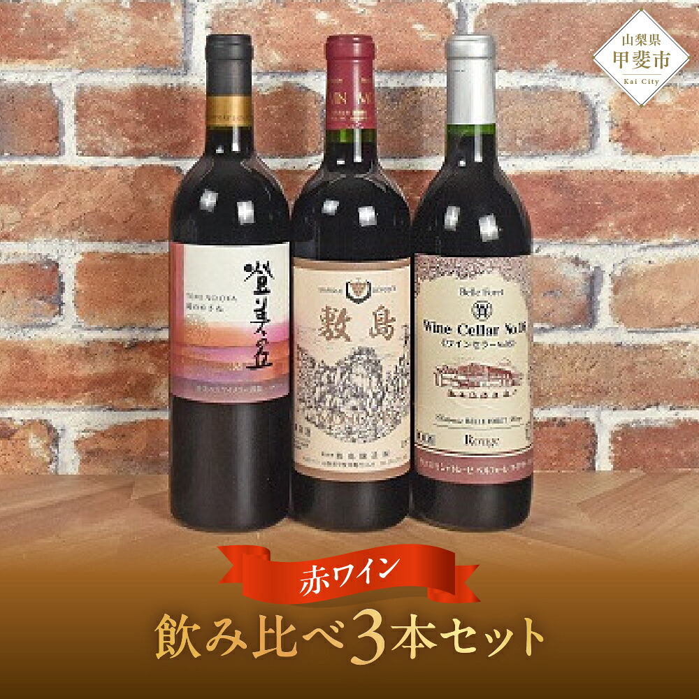 【ふるさと納税】新！甲斐市産赤ワイン 3本セット ワイン 家飲み 赤ワイン 日本ワイン 山梨ワイン 定番 テーブルワイン お酒 サントリー 飲み比べ 山梨県 甲斐市 AD-34