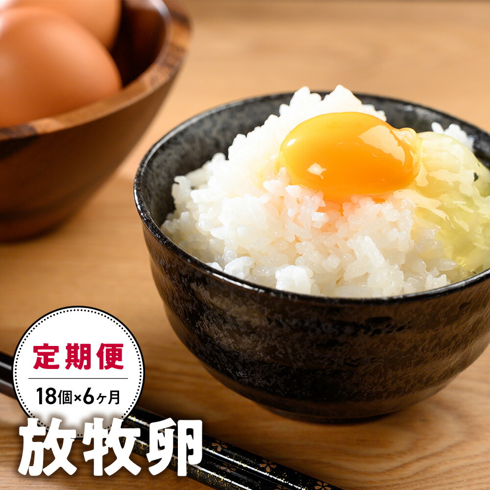 【ふるさと納税】定期便 放牧卵 18個×6ヶ月 卵 たまご タマゴ 玉子 鶏卵 山梨 黒富士農場 産みたて 新鮮 自然卵 放牧卵 たまごかけご飯 平飼い 定期便 冷蔵 甲斐市 B-21