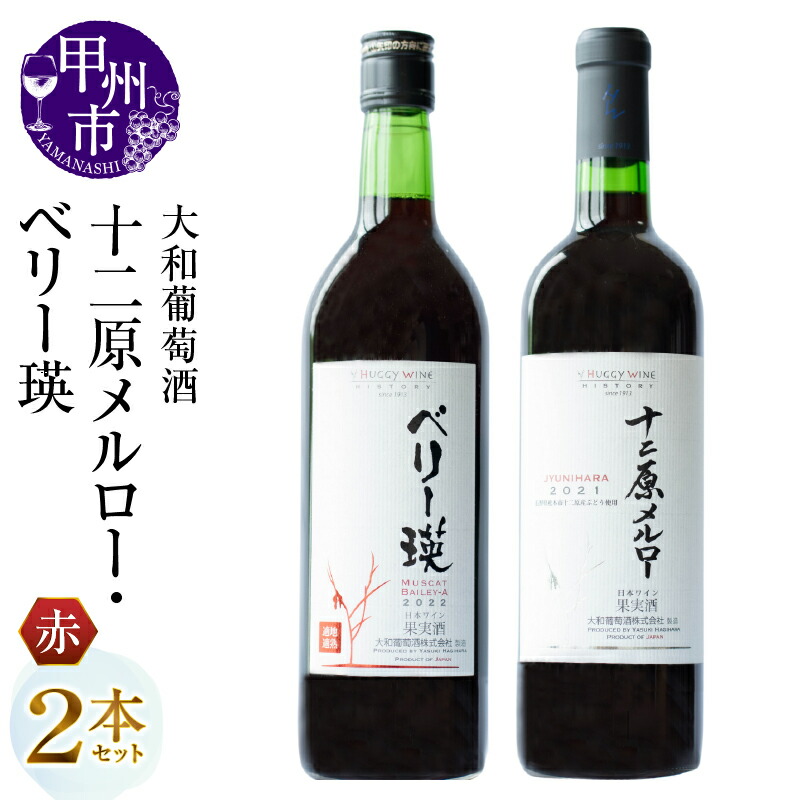 【ふるさと納税】 ワイン 赤ワイン 720ml 2本 セット 赤 大和葡萄酒 十二原メルロー ベリー瑛 飲み比べ ミディアム 国産ワイン お酒 母の日 父の日 記念日 ギフト プレゼント 山梨県 甲州市 （MG） 【B15-694】