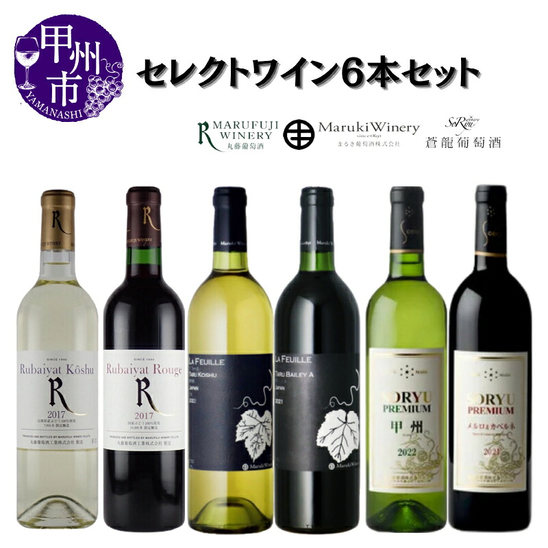 【ふるさと納税】 ワイン 赤ワイン 白ワイン セット セレクトワイン 6本 飲み比べ ミディアムボディ 辛口 まるき葡萄酒 蒼龍葡萄酒 丸藤葡萄酒 甲州 母の日 父の日 記念日 ギフト 家庭用 山梨 甲州市 (MG) 【E3-651】