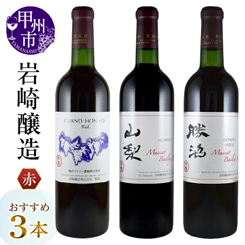 【ふるさと納税】 ワイン 赤ワイン 720ml 3本 セット 岩崎醸造 グランド ホンジョー マスカットベーリーA 山梨 祝ルージュ マスカットベリーA 樽熟成 辛口 ミディアムボディ ライト 飲み比べ 母の日 父の日 記念日 お祝い ギフト 山梨県 甲州市 （MG） 【B19-487】