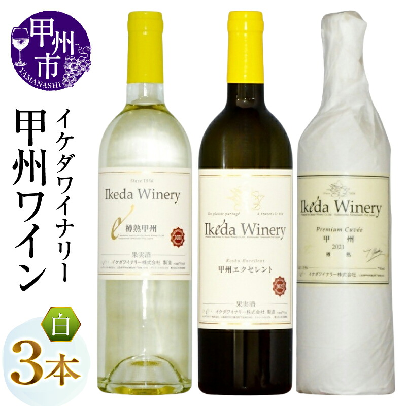 【ふるさと納税】 ワイン 甲州ワイン 白ワイン 3本 セット イケダワイナリー 白 やや辛口 やや甘口 甲州 樽熟甲州 甲州エクセレント プレミアム・キュヴェ 飲み比べ 母の日 父の日 記念日 ギフト プレゼント 山梨県 甲州市 （MG） 【C-694】
