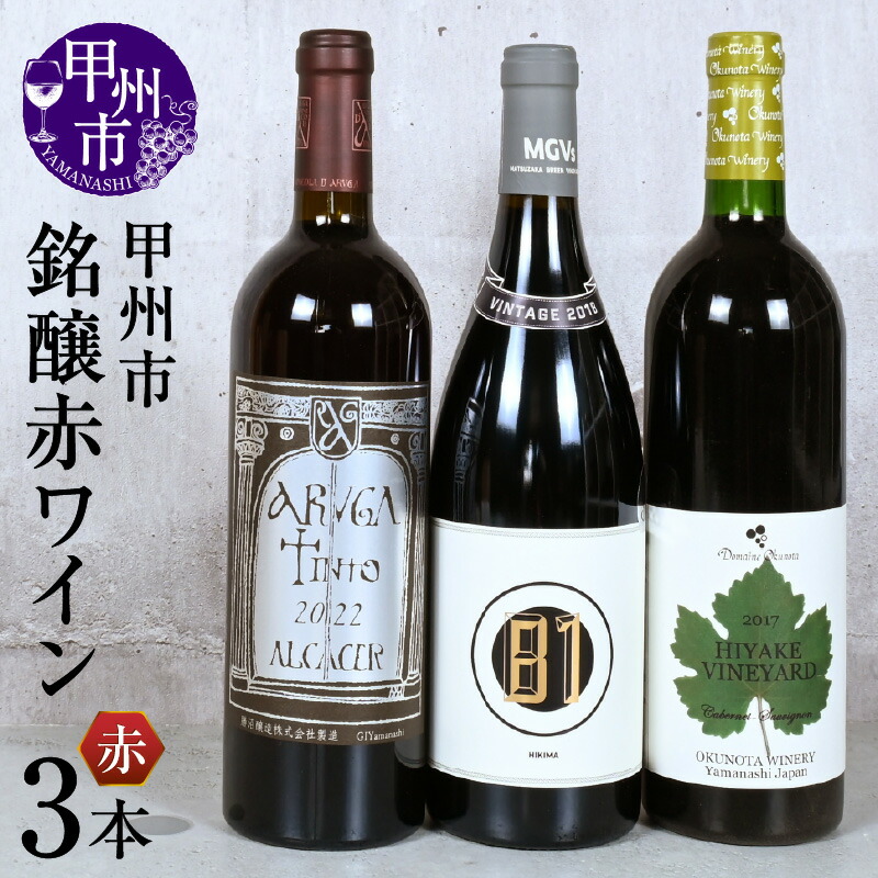 【ふるさと納税】 ワイン 赤 750ml 3本 セット 銘醸 ミディアムボディ 辛口 フルボディ アルガ アルカサール B153 勝沼町引前 HIYAKE VINEYARD LGA 勝沼醸造 MGVsワイナリー 奥野田葡萄酒 母の日 父の日 記念日 ギフト 山梨県 甲州市 （KSB） 【J2-610】