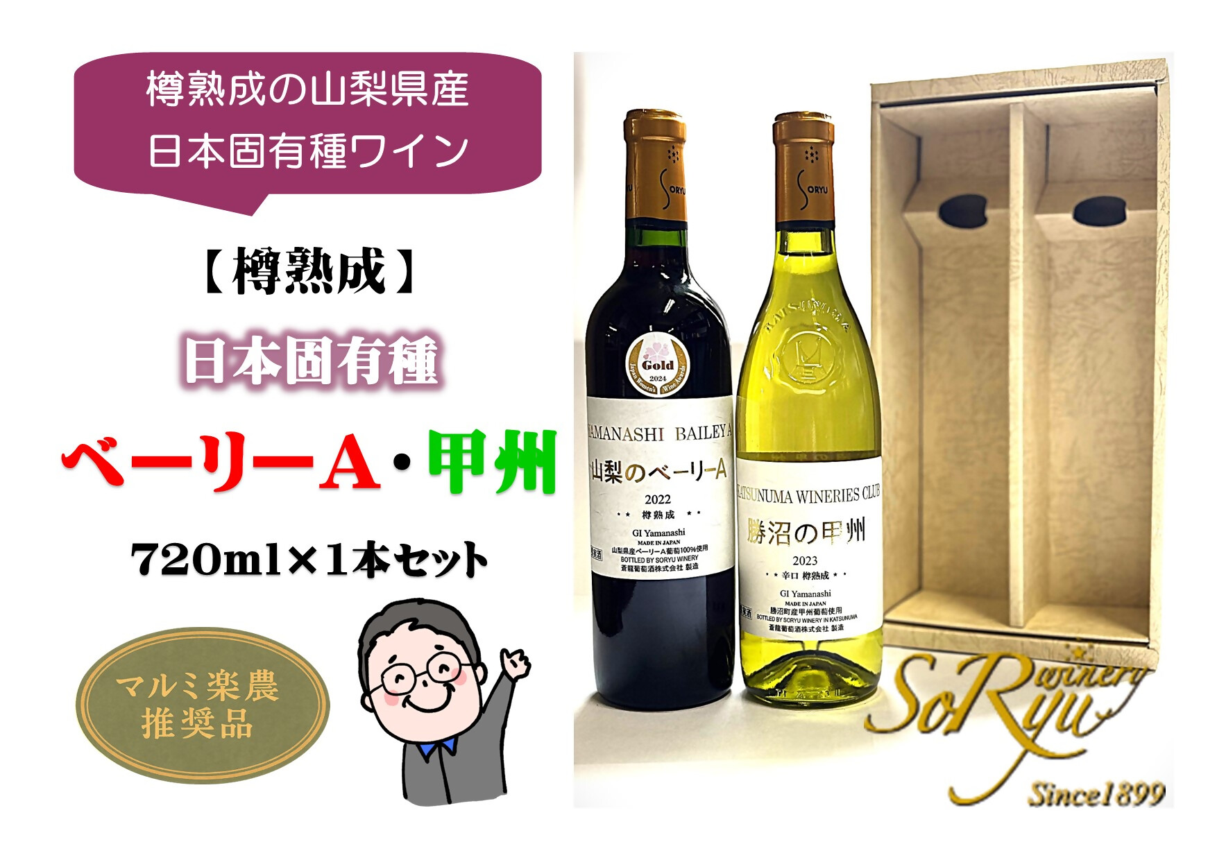 【ふるさと納税】 ワイン 赤 白 2本 セット 各1本 720ml 蒼龍葡萄酒 山梨のベーリーA 勝沼の甲州 樽熟成 赤ワイン 白ワイン ミディアムボディ 辛口 日本固有種 アルコール 酒 お酒 記念日 父の日 母の日 ギフト 贈答 山梨県 甲州市 （MRN） 【B15-310】