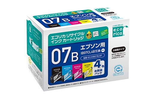【ふるさと納税】エコリカ【エプソン用】IB07CL4B互換リサイクルインク（型番：ECI-EIB07B-4P）　エプソン リサイクル インク 互換インク カートリッジ インクカートリッジ カラー オフィス用品 プリンター インク 山梨県 富士川町