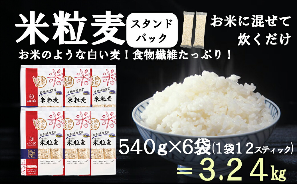 【ふるさと納税】【はくばく】米粒麦スタンドパック ６袋（１袋５４０ｇ）　国産大麦 食物繊維 麦 むぎ むぎご飯 麦ごはん 麦ご飯 白い麦 個包装 スティック