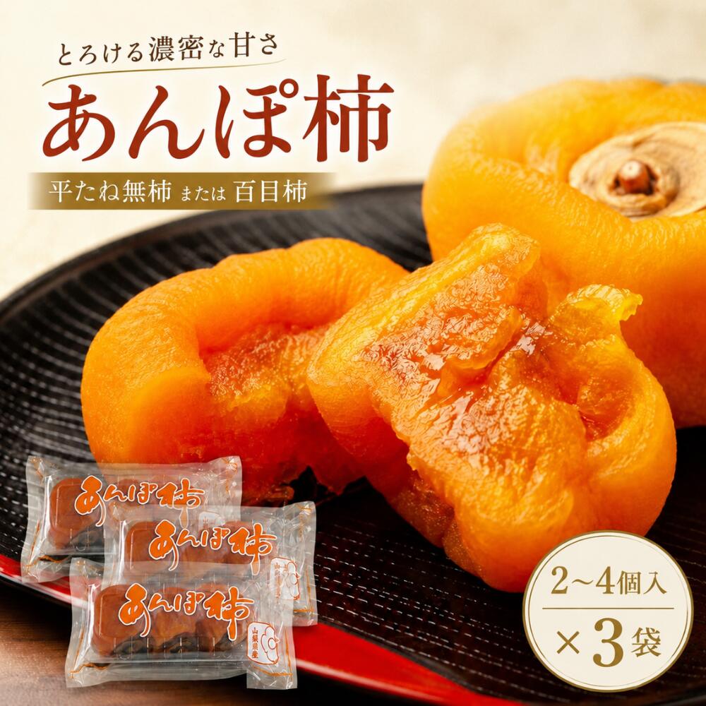 【ふるさと納税】＜先行予約受付中！2026年12月以降順次発送予定＞ 山梨県産 あんぽ柿（平たね無or百目2～4個入） 3袋 柿 かき 果物 フルーツ 先行予約｜山梨県西桂町