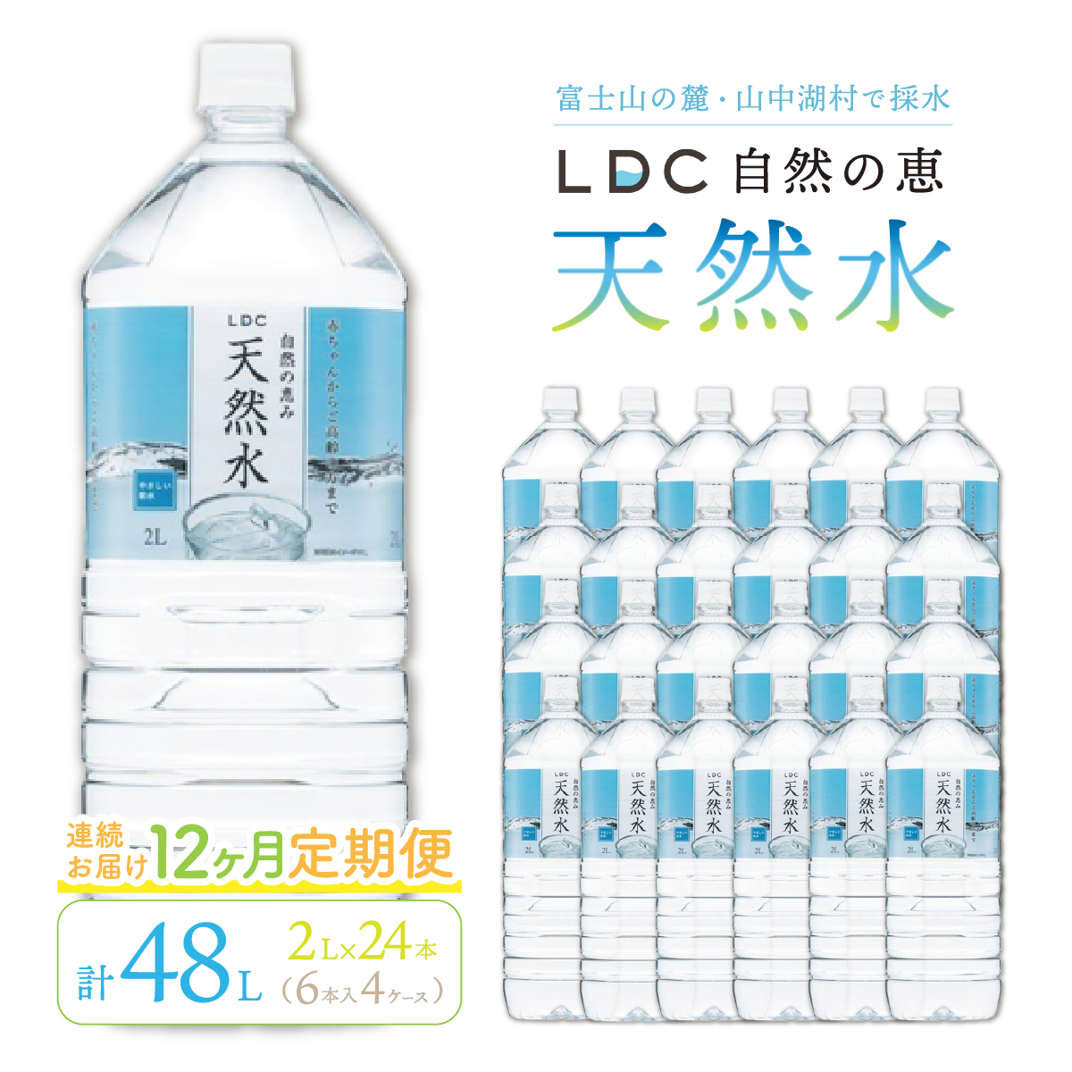 日本初の 自然の恵み天然水 2L×24本 6本入り4ケース 計48L を12カ月