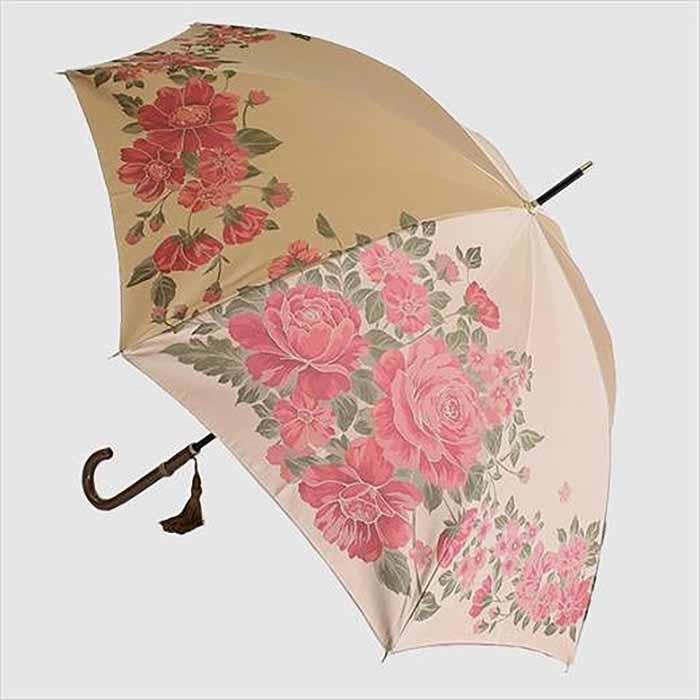 エバニュー ふるさと納税 富士河口湖町 槙田商店【晴雨兼用】長傘 ”絵おり” 大バラ:エンジ