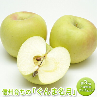 【ふるさと納税】信州育ちの「ぐんま名月」です　約3kg(家庭用)(7～12玉入り) 果物 りんご フルーツ デザート 黄色 甘み 強い 　お届け：2025年10月下旬～2026年1月20日