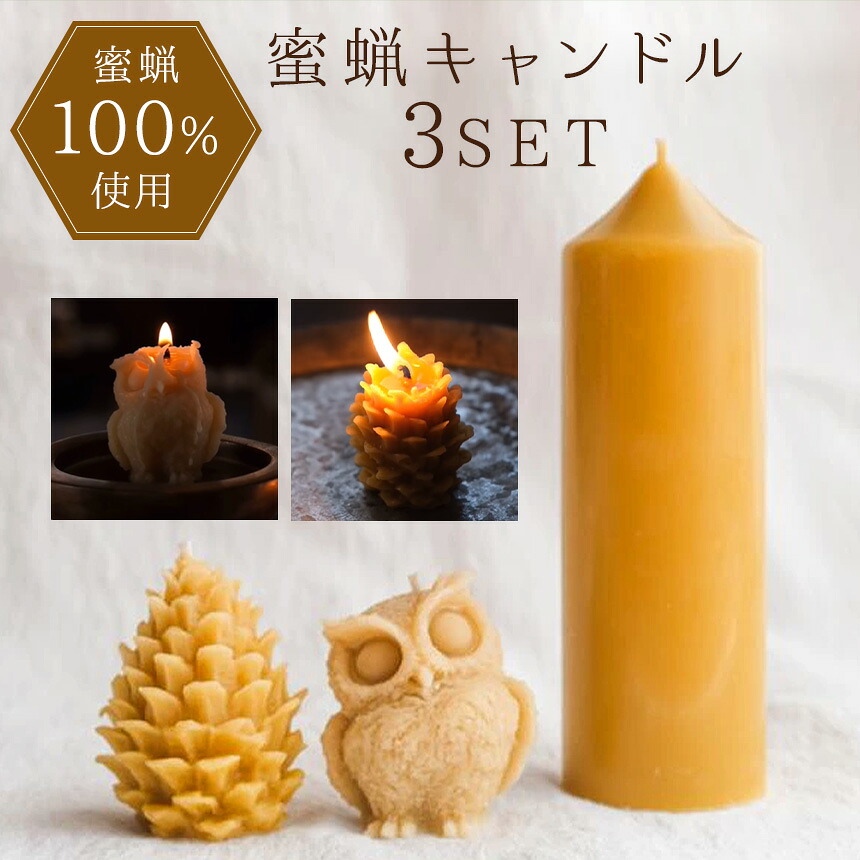 【ふるさと納税】【信州産蜜蝋100％】蜜蝋キャンドルセット | ふるさと納税 キャンドル きゃんどる 蝋燭 ろうそく 密蝋 セット まつぼっくり ふくろう えんぴつ 鉛筆 梟 長野県 松本市｜長野県松本市